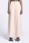 Shahin Mannan_Beige Japanese Crepe Solid Flared Pant _Online_at_Aza_Fashions