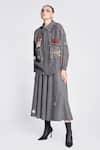 Buy_Shahin Mannan_Grey Thin Denim Embroidery Patchwork Collar Jacket And Skirt Set _at_Aza_Fashions