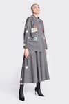 Shop_Shahin Mannan_Grey Thin Denim Embroidery Patchwork Collar Jacket And Skirt Set _Online_at_Aza_Fashions