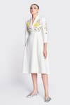 Buy_Shahin Mannan_Ivory Double Crepe Embroidery Lotus Shawl Collar Wrap Dress _at_Aza_Fashions