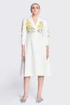 Shahin Mannan_Ivory Double Crepe Embroidery Lotus Shawl Collar Wrap Dress _Online_at_Aza_Fashions