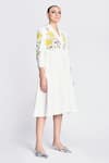 Buy_Shahin Mannan_Ivory Double Crepe Embroidery Lotus Shawl Collar Wrap Dress _Online_at_Aza_Fashions