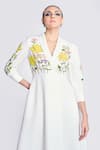 Shop_Shahin Mannan_Ivory Double Crepe Embroidery Lotus Shawl Collar Wrap Dress _Online_at_Aza_Fashions