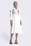 Buy_Shahin Mannan_Ivory Double Crepe Embroidery Lotus V Neck Metallic Wrap Dress _at_Aza_Fashions