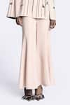 Shahin Mannan_Beige Japanese Crepe Plain Bell Bottom Pant _Online_at_Aza_Fashions