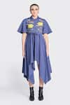 Shahin Mannan_Blue Poplin Embroidery Lotus Collar Dress _Online_at_Aza_Fashions