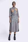 Buy_Shahin Mannan_Grey Thin Denim Embroidery Sunflower Collar Shirt Dress With Belt _at_Aza_Fashions