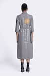 Shop_Shahin Mannan_Grey Thin Denim Embroidery Sunflower Collar Shirt Dress With Belt _at_Aza_Fashions