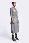 Buy_Shahin Mannan_Grey Thin Denim Embroidery Sunflower Collar Shirt Dress With Belt _Online_at_Aza_Fashions