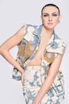 Buy_Shahin Mannan_Blue Thick Denim Embroidery Sunflower Collared Neck Vest _at_Aza_Fashions