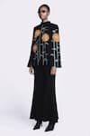 Buy_Shahin Mannan_Black Japanese Crepe Hand Embroidery Sunflower Collared Neck Cape With Pant _at_Aza_Fashions