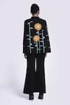 Shop_Shahin Mannan_Black Japanese Crepe Hand Embroidery Sunflower Collared Neck Cape With Pant _at_Aza_Fashions