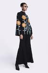 Buy_Shahin Mannan_Black Japanese Crepe Hand Embroidery Sunflower Collared Neck Cape _Online_at_Aza_Fashions