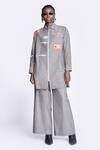 Buy_Shahin Mannan_Grey Chambray Embroidery Big Ben Collared Neck Fish Patch Overshirt With Pant _at_Aza_Fashions