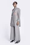 Shahin Mannan_Grey Chambray Embroidery Big Ben Collared Neck Fish Patch Overshirt With Pant _Online_at_Aza_Fashions