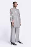 Buy_Shahin Mannan_Grey Chambray Embroidery Big Ben Collared Neck Fish Patch Overshirt With Pant _Online_at_Aza_Fashions