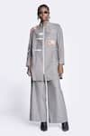 Shahin Mannan_Grey Chambray Plain Flared Pant _Online_at_Aza_Fashions