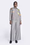 Buy_Shahin Mannan_Grey Chambray Embroidery Crab Collared Neck And Text Shirt With Pant _at_Aza_Fashions