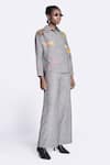 Buy_Shahin Mannan_Grey Chambray Plain Flared Pant _Online_at_Aza_Fashions