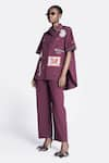 Shahin Mannan_Wine Poplin Embroidery Butterfly Collared Neck Patch Work Shirt With Pant _Online_at_Aza_Fashions