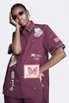 Shop_Shahin Mannan_Wine Poplin Embroidery Butterfly Collared Neck Patch Work Shirt With Pant _Online_at_Aza_Fashions