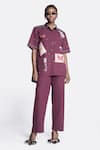 Shahin Mannan_Wine Poplin Embroidery Butterfly Collared Neck Patch Work Shirt _Online_at_Aza_Fashions