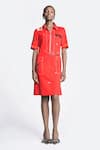 Buy_Shahin Mannan_Red Double Crepe Embroidery Hearts Collared Neck Dreams Panelled Shift Dress _at_Aza_Fashions