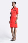 Shahin Mannan_Red Double Crepe Embroidery Hearts Collared Neck Dreams Panelled Shift Dress _Online_at_Aza_Fashions