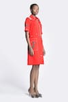 Buy_Shahin Mannan_Red Double Crepe Embroidery Hearts Collared Neck Dreams Panelled Shift Dress _Online_at_Aza_Fashions