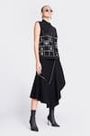 Buy_Shahin Mannan_Black Japanese Crepe Embroidery Lady Bug Collared Neck Hand Vest With Skirt _Online_at_Aza_Fashions