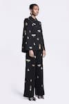 Shahin Mannan_Black Japanese Crepe Embroidery Lady Bug Shawl Collar Cape With Pant _Online_at_Aza_Fashions