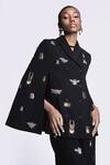 Buy_Shahin Mannan_Black Japanese Crepe Embroidery Lady Bug Shawl Collar Cape With Pant _Online_at_Aza_Fashions