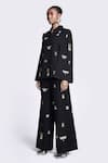 Shahin Mannan_Black Japanese Crepe Embroidery Lady Bug Pant _Online_at_Aza_Fashions