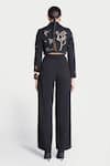 Shop_Shahin Mannan_Black Scuba Crepe Embroidery Love Patch Dream Cropped Blazer With Pleated Pant _at_Aza_Fashions