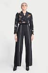 Shahin Mannan_Black Scuba Crepe Embroidery Love Patch Dream Cropped Blazer With Pleated Pant _Online_at_Aza_Fashions