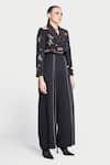 Buy_Shahin Mannan_Black Scuba Crepe Embroidery Love Patch Dream Cropped Blazer With Pleated Pant _Online_at_Aza_Fashions