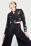 Shop_Shahin Mannan_Black Scuba Crepe Embroidery Love Patch Dream Cropped Blazer With Pleated Pant _Online_at_Aza_Fashions