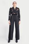 Shahin Mannan_Black Scuba Crepe Embroidery Love Patch Lapel Collar Dream Cropped Blazer _Online_at_Aza_Fashions