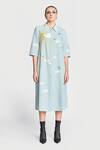 Buy_Shahin Mannan_Blue Thin Denim Hand Embroidery Clouds Collared Neck Dress _at_Aza_Fashions