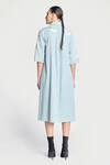 Shop_Shahin Mannan_Blue Thin Denim Hand Embroidery Clouds Collared Neck Dress _at_Aza_Fashions