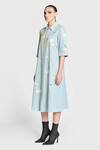 Shahin Mannan_Blue Thin Denim Hand Embroidery Clouds Collared Neck Dress _Online_at_Aza_Fashions