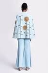 Shop_Shahin Mannan_Blue Thin Washed Denim Embroidery Sunflower Collared Neck Cape With Pant _at_Aza_Fashions