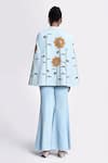 Shop_Shahin Mannan_Blue Thin Washed Denim Embroidery Sunflower Collared Neck Cape _at_Aza_Fashions