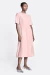 Buy_Shahin Mannan_Pink Japanese Crepe Embroidery Waves Round Neck Midi Dress _Online_at_Aza_Fashions