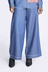 Buy_Shahin Mannan_Blue Denim Plain Flared Pant _Online_at_Aza_Fashions