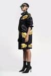 Shahin Mannan_Black Gabardine Embroidered Taxi Applique Band Collar Parka Dress _Online_at_Aza_Fashions