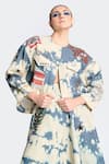 Shahin Mannan_Blue Thin Denim Embroidered Thread Fish Patchwork Jacket And Circular Skirt Set _at_Aza_Fashions