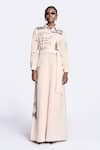 Buy_Shahin Mannan_Beige Japanese Crepe Embroidered Thread Collared Fish Patch Jumpsuit _at_Aza_Fashions