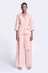 Buy_Shahin Mannan_Pink Japanese Crepe Embroidered Fish Collared Shirt And Pant Set _at_Aza_Fashions