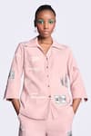 Shahin Mannan_Pink Japanese Crepe Embroidered Fish Collared Shirt And Pant Set _at_Aza_Fashions